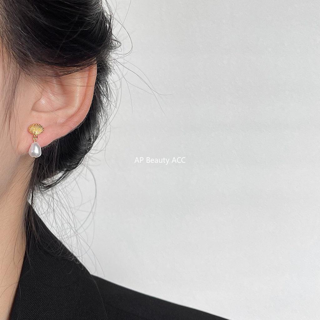 C관 - 프렌치 모던 14K 도금 자개 진주 엘레강스 데일리 귀걸이 [3442-3443] 24.03-2