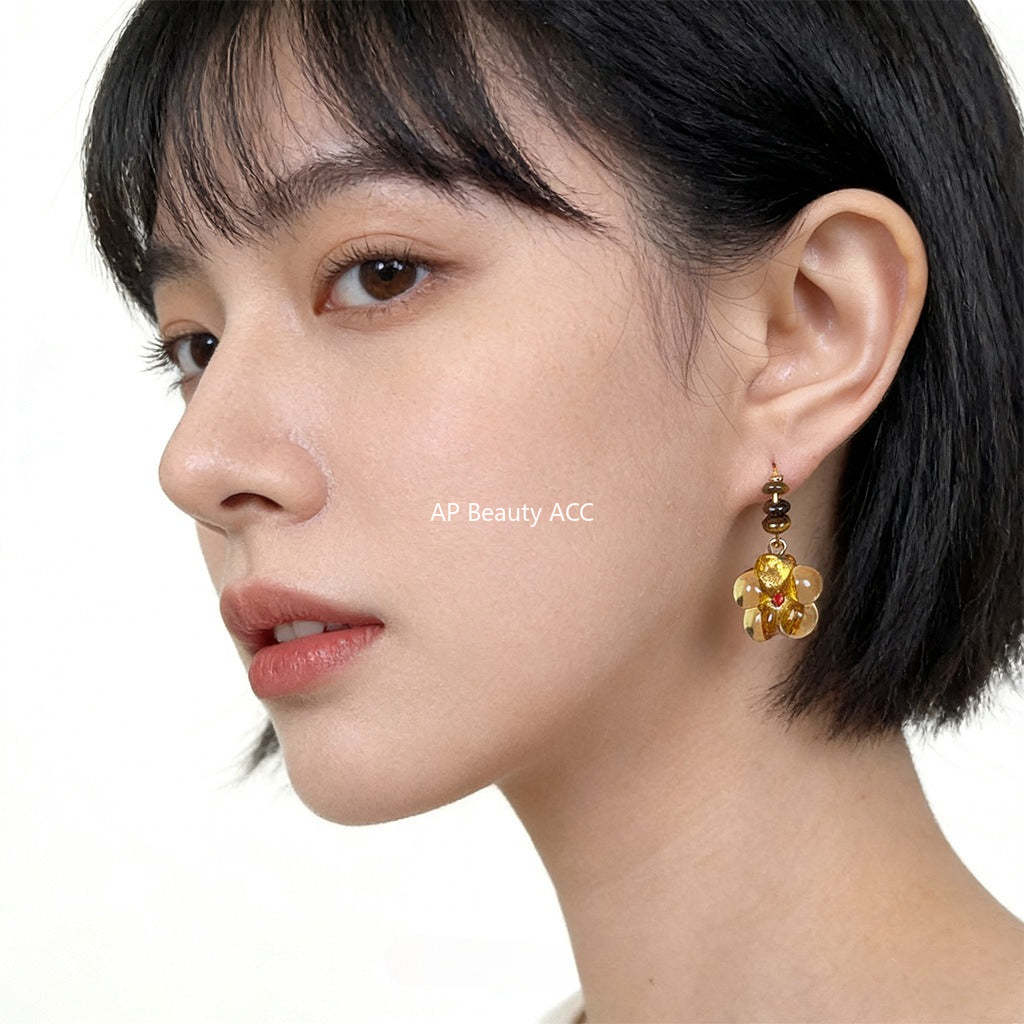 C관 - 핸드메이드 글라스 플라워 천연 호안석 귀걸이 [7203] 25.12-3