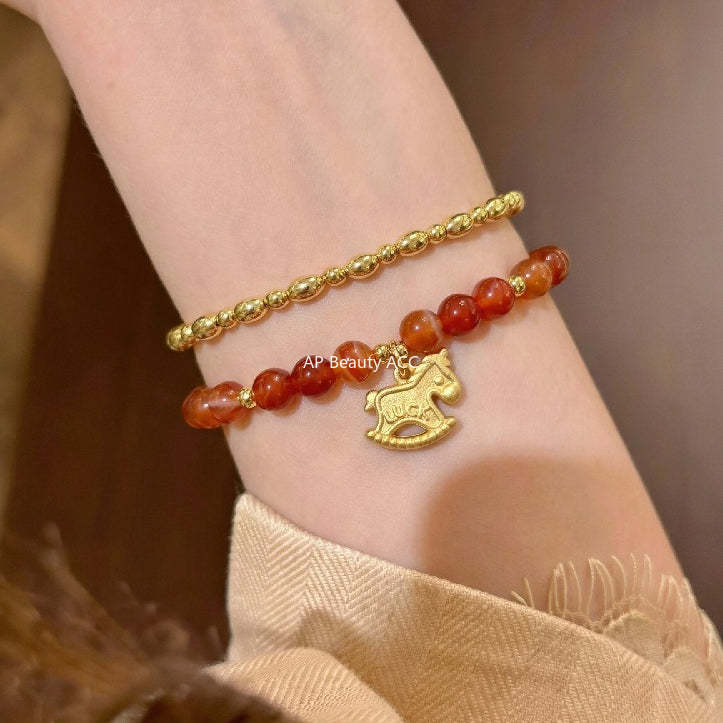 A관 - 925 실버 luck 말 홍마노 미니 비즈 팔찌 [1652] 25.12-3