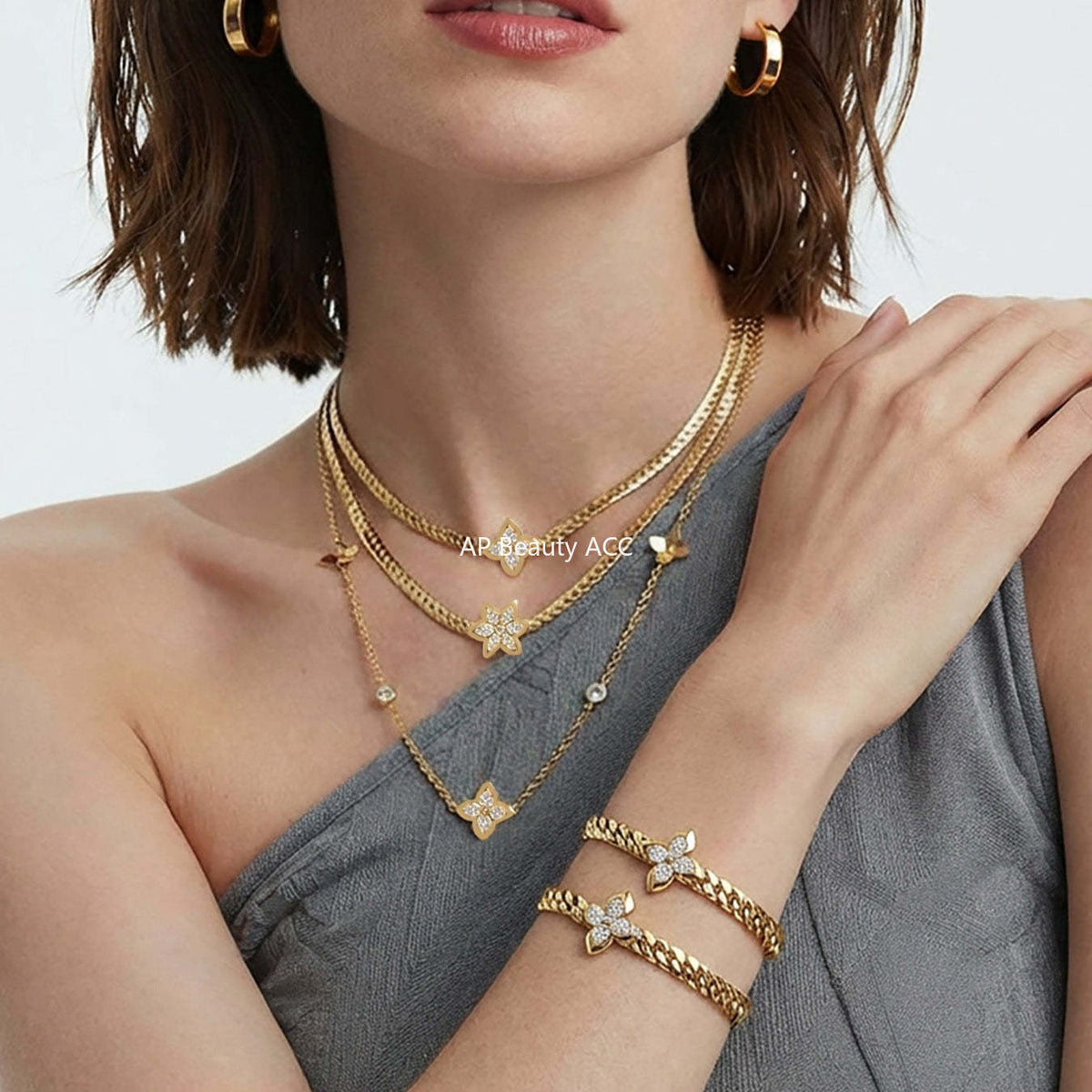 D관 - 스테인리스 스틸 큐빅 플라워 펜던트 목걸이 팔찌 [TXP525] 25.12-3