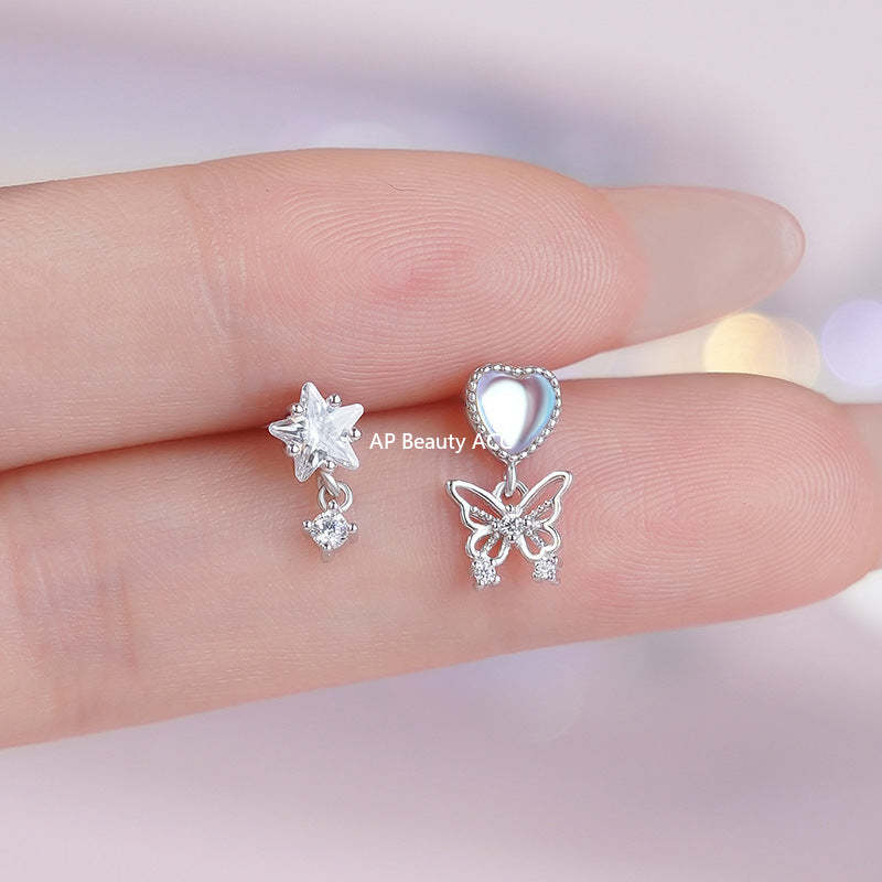 B관 - 925 실버 하트 별 나비 비대칭 귀걸이 [YC5980E_1] 25.11-1