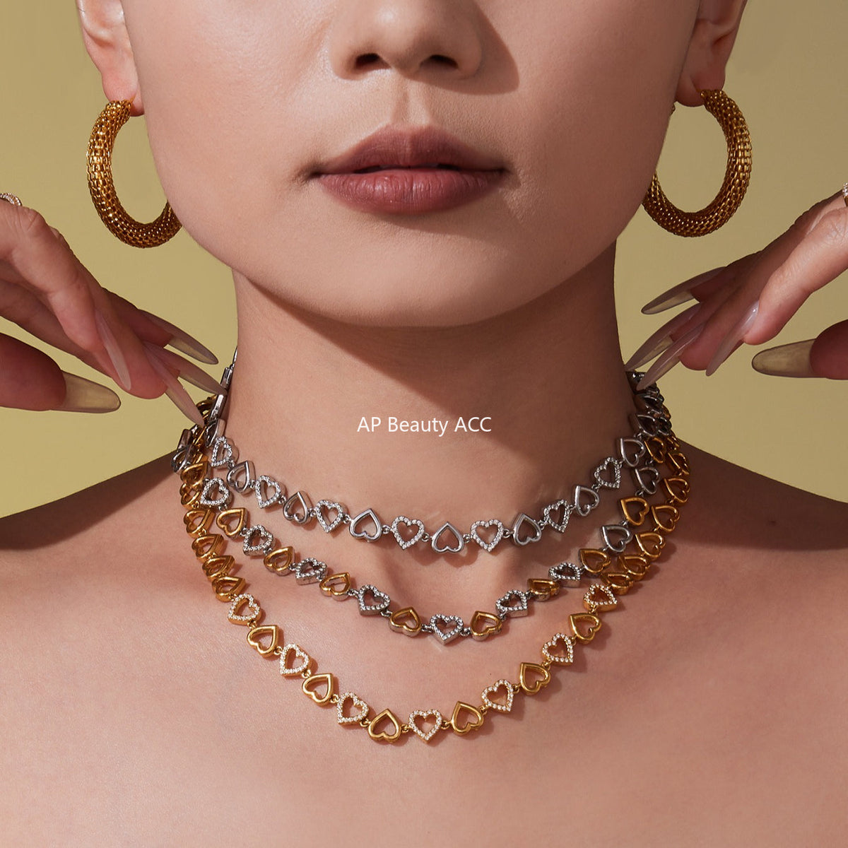 D관 - 18K 골드 도금 스테인리스 스틸 하트 큐빅 핸드메이드 체인 목걸이 팔찌 [TXP417] 25.10-1