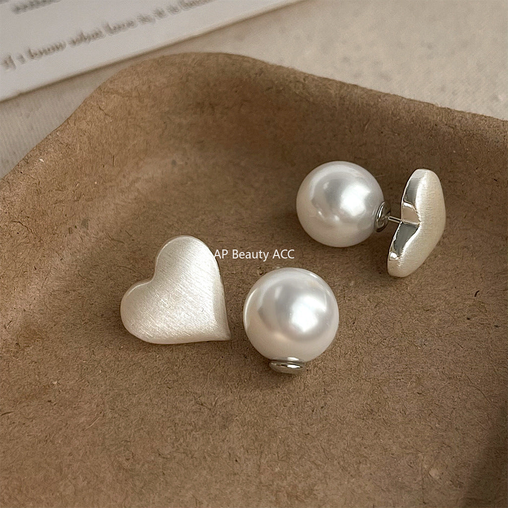 C관 - 투웨이 라인 텍스처 하트 진주 925 은침 귀걸이 [5765] 25.04-1