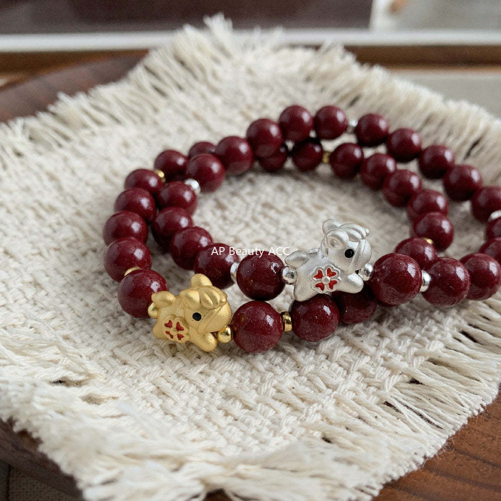 A관 - 귀여운 말 네잎클로버 천연 자금사 비즈 팔찌 [1638] 25.12-3
