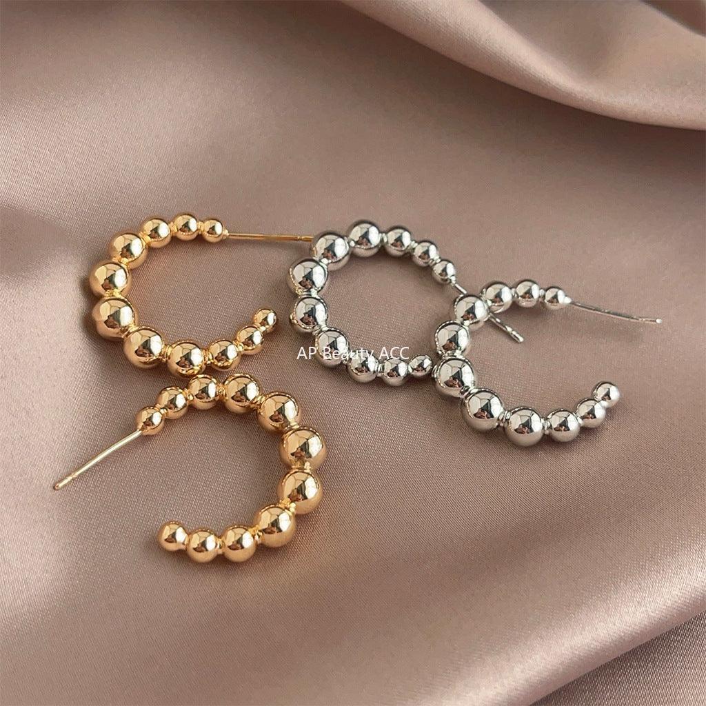 C관 - 차분한 스타일 C자형 고급 원형 귀걸이 은침 귀걸이 [3273-3274] 24.03-5