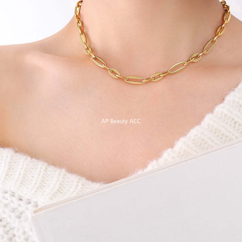 D관 - 티타늄 스틸 18K 도금 레이어드 체인 팔찌 목걸이 [P1152-62] 24.12-1