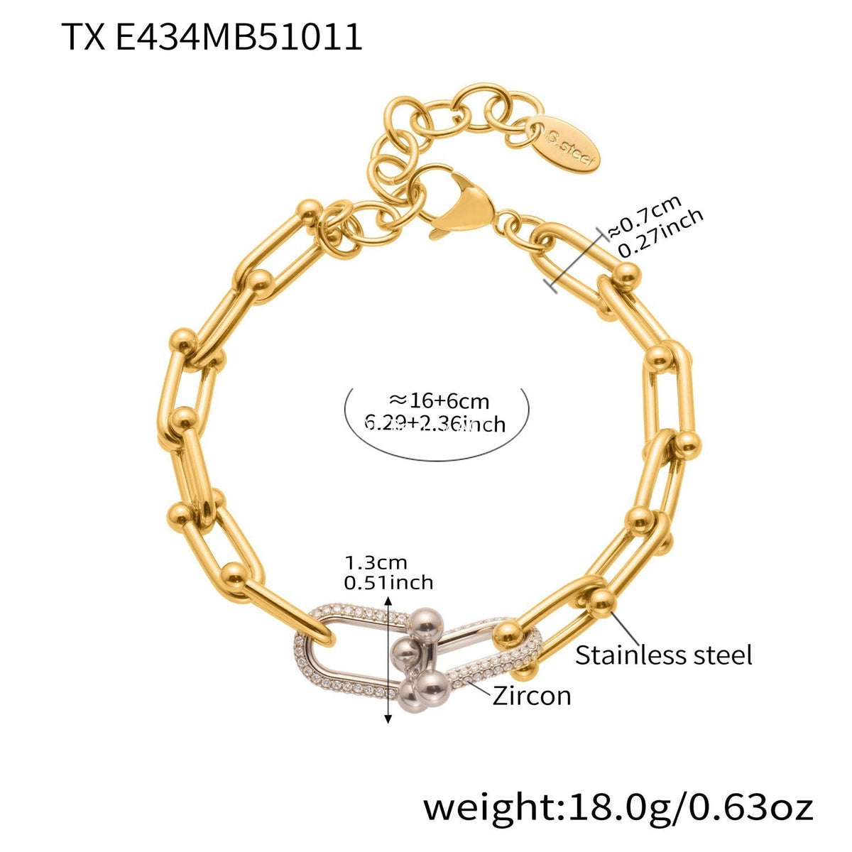 D관 - 스테인리스 스틸 18K 도금 말굽 버클 큐빅 목걸이 팔찌 귀걸이 [TXP434-TXE434-TXF434] 25.10-3