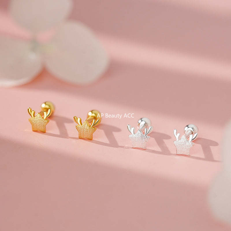 B관 - 사슴뿔 별 디자인 999 실버 피어싱 귀걸이 [YC4123E_1] 25.11-3