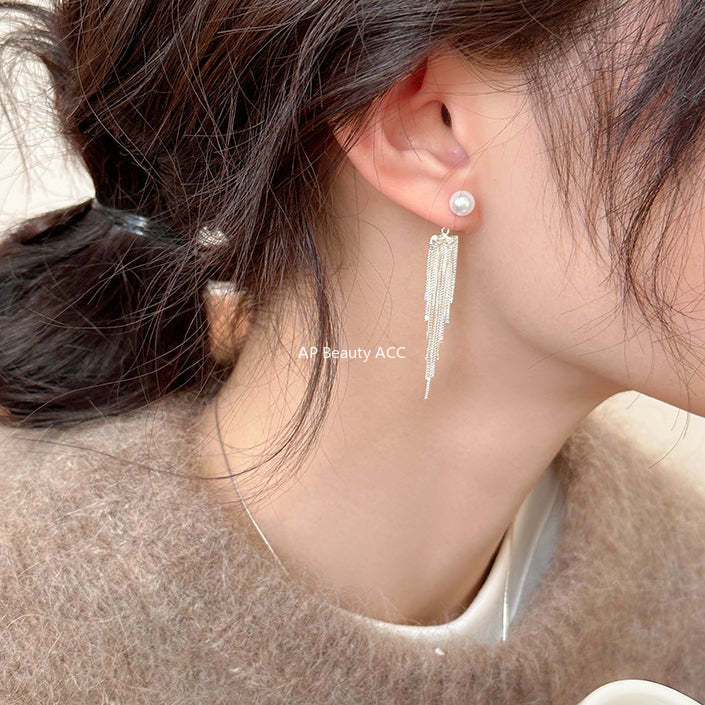 A관 - 유럽 스타일 롱 태슬 진주 은침 귀걸이 [EH-2753] 24.04-1