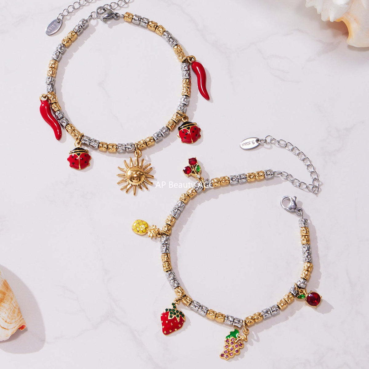 D관 - 스테인리스 18K 도금 멀티 펜던트 스틸 비즈 팔찌 [E699-E700] 25.10-5