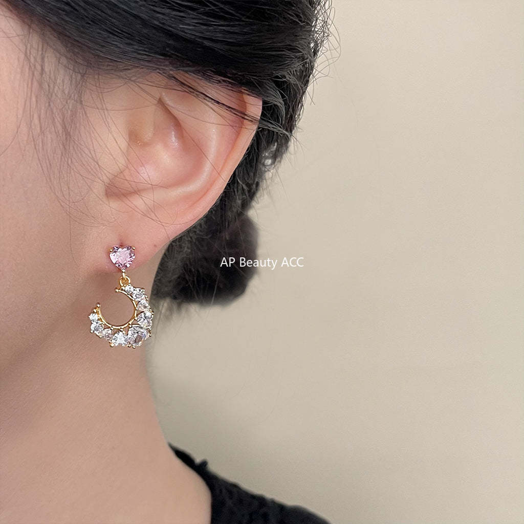 C관 - 달 모양 미니 큐빅 심플 세련된 14K 도금 귀걸이 [4328] 24.06-3