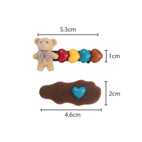 E관 - 벨벳 곰 하트 장식 사이드 앞머리 헤어핀 [27596] 25.10-4