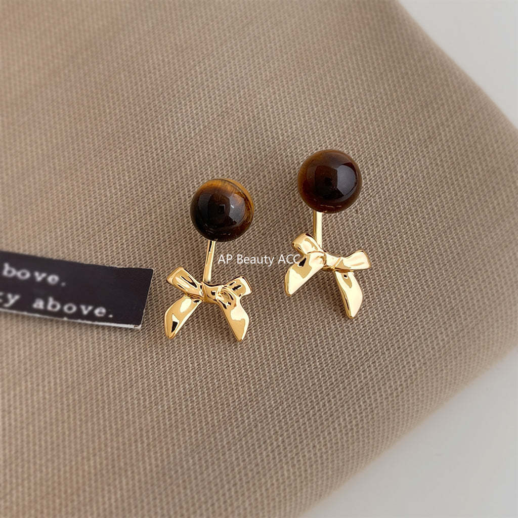 C관 - 천연석 호안석 리본 925 은침 귀걸이 [7210] 25.12-2