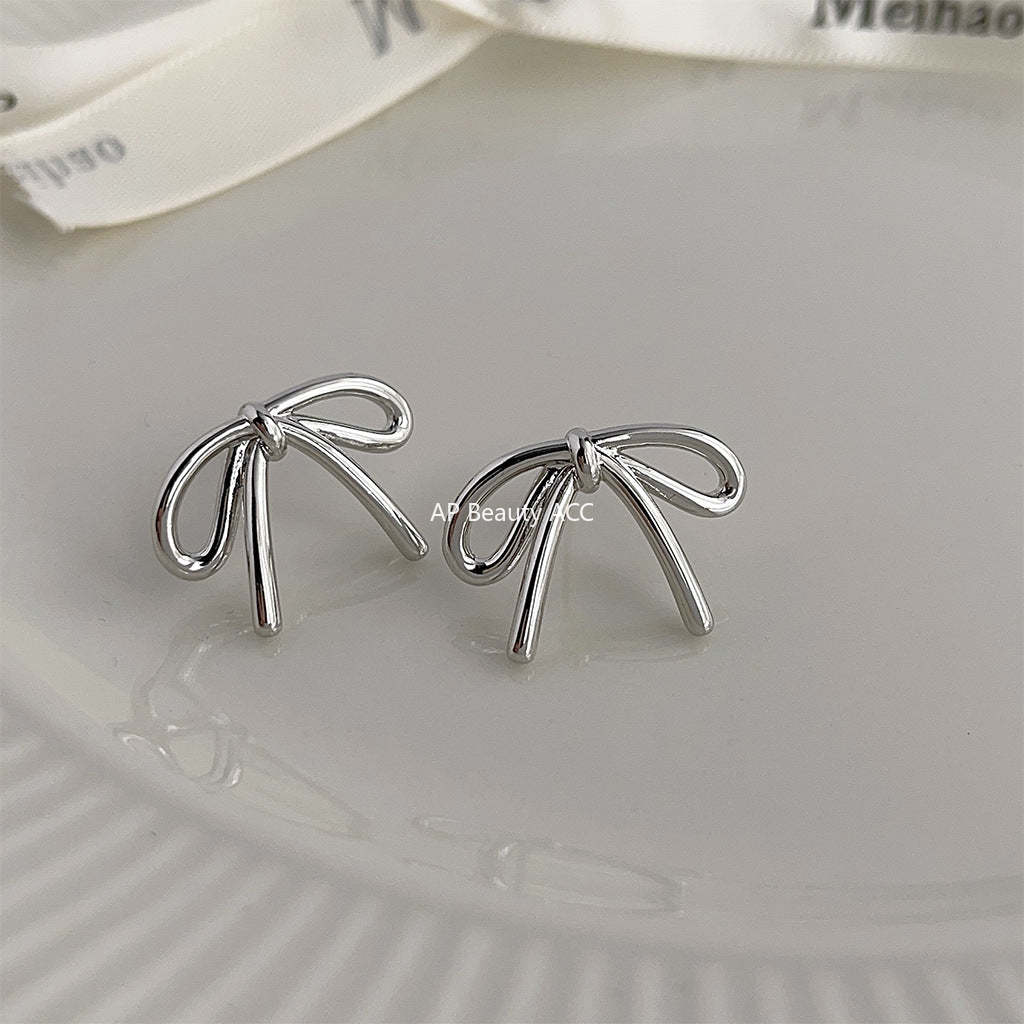 C관 - 고급스러운 백금 도금 은침 리본 귀걸이 [3975-3976] 24.05-1