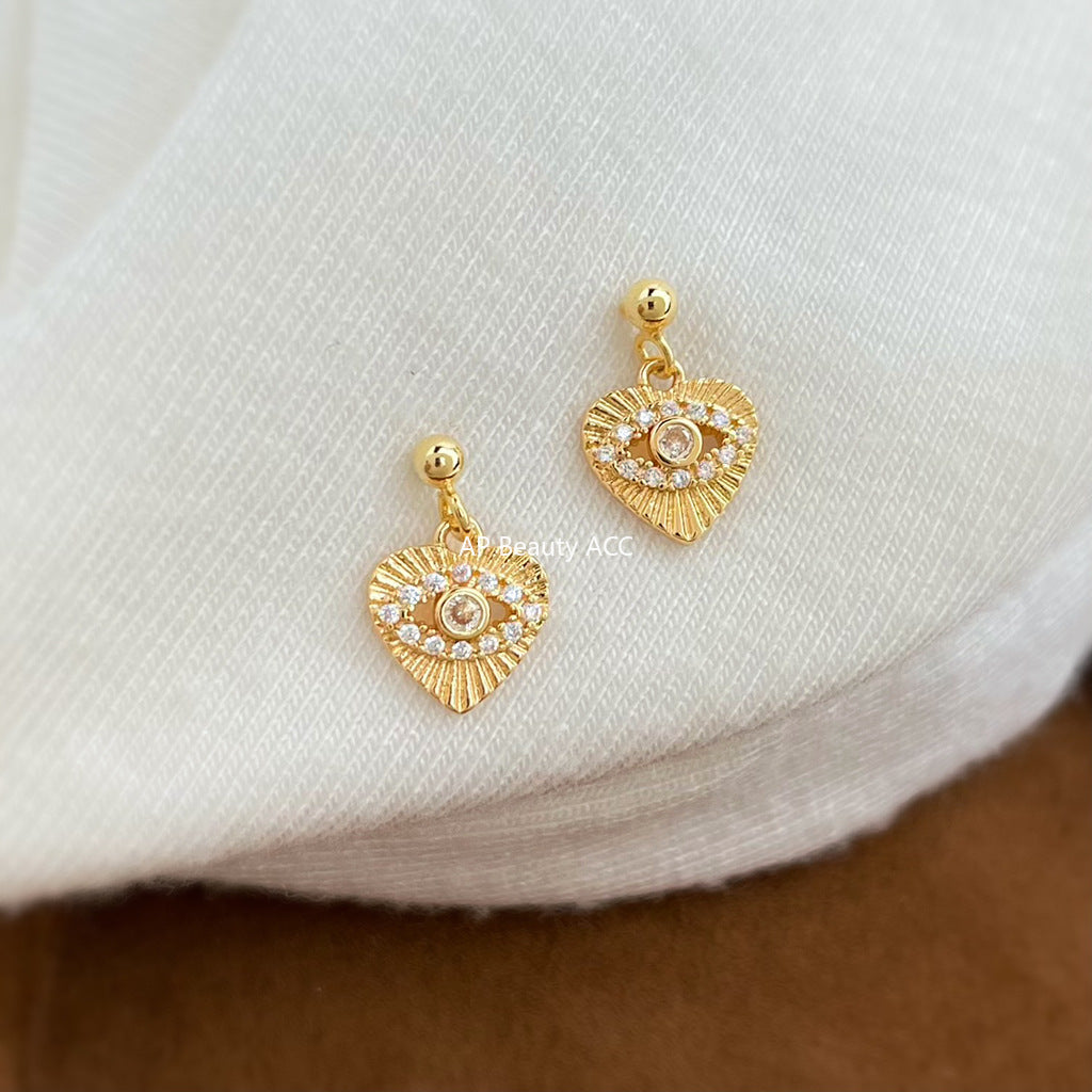 C관 - 925 은침 핸드메이드 미니 큐빅 눈 하트 디자인 귀걸이 [7082] 25.11-2