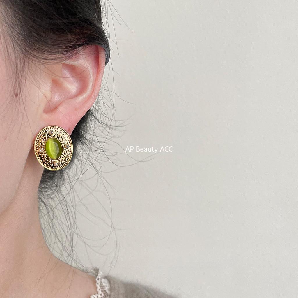 C관 - 고급스러운 14K 도금 복고풍 타원형 귀걸이 [3639] 24.03-4