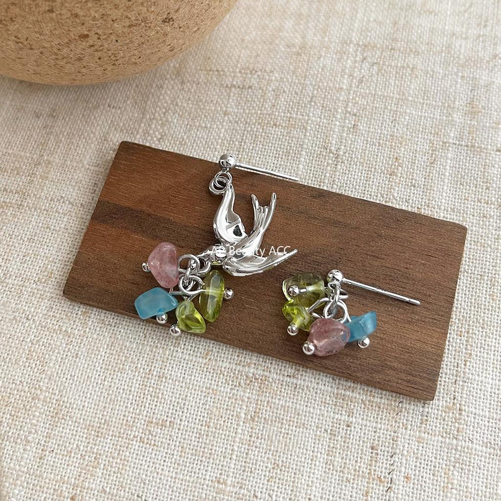 C관 - 스트로베리 쿼츠 비대칭 백금 도금 귀걸이 [5837] 25.04-2