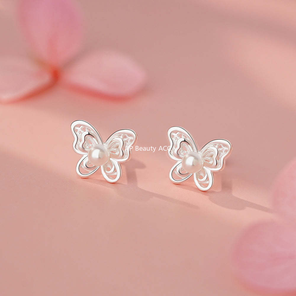 B관 - 999 실버 나비 디자인 진주 피어싱 귀걸이 [YC6253E_1] 25.12-1