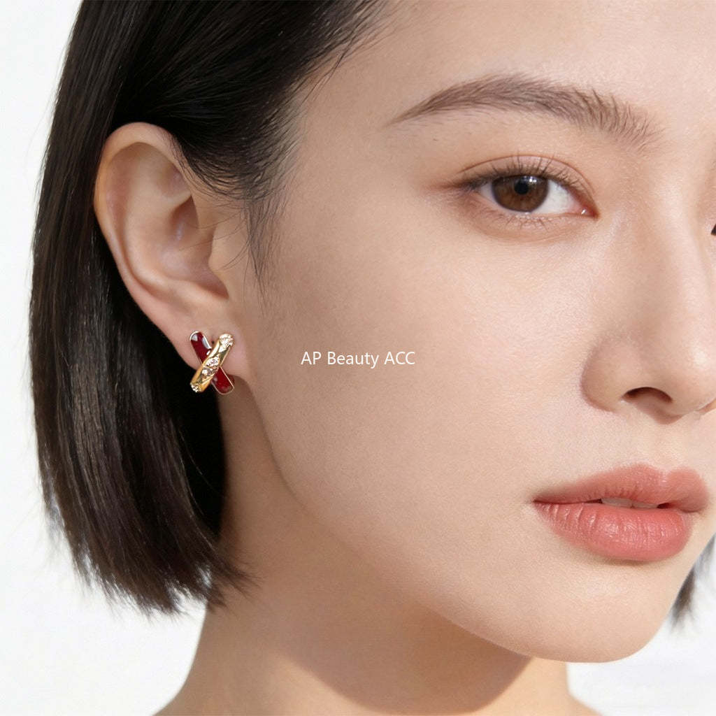 C관 - 큐빅 X자 디자인 925 은침 귀걸이 [7229] 25.12-2