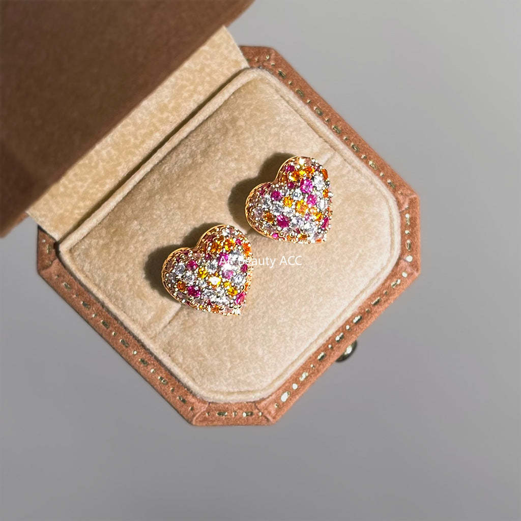 C관 - 컬러 큐빅 하트 모양 925 은침 귀걸이 [7180] 25.12-1
