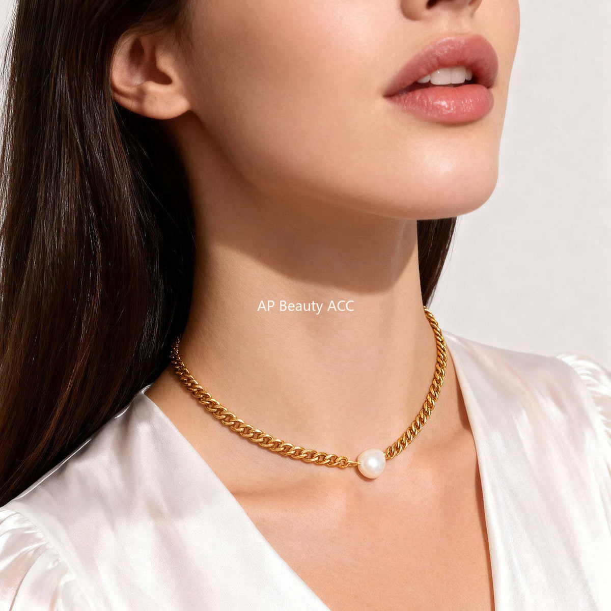 D관 - 스테인리스 스틸 18K 도금 볼드 체인 진주 천연석 목걸이 [P539] 25.12-1