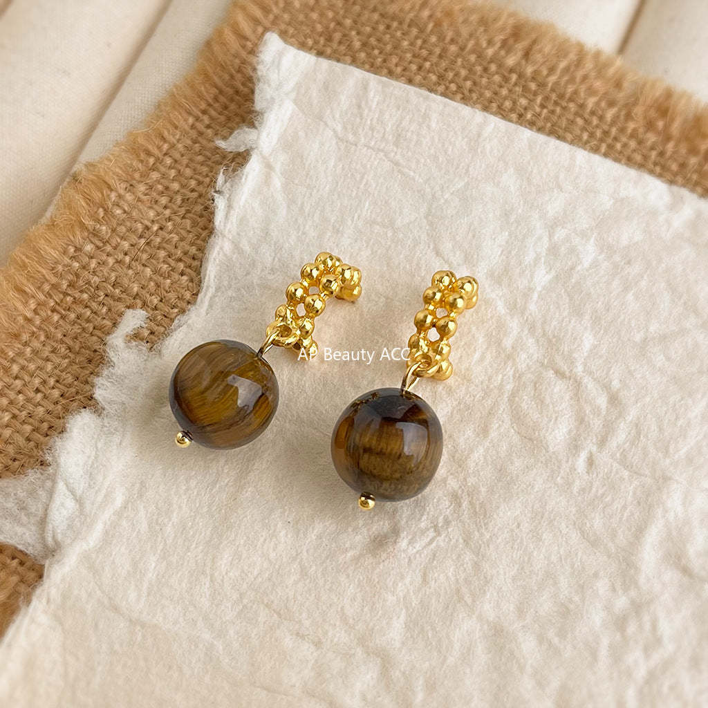 C관 - 핸드메이드 천연석 호안석 925 은침 귀걸이 [6835] 25.09-4