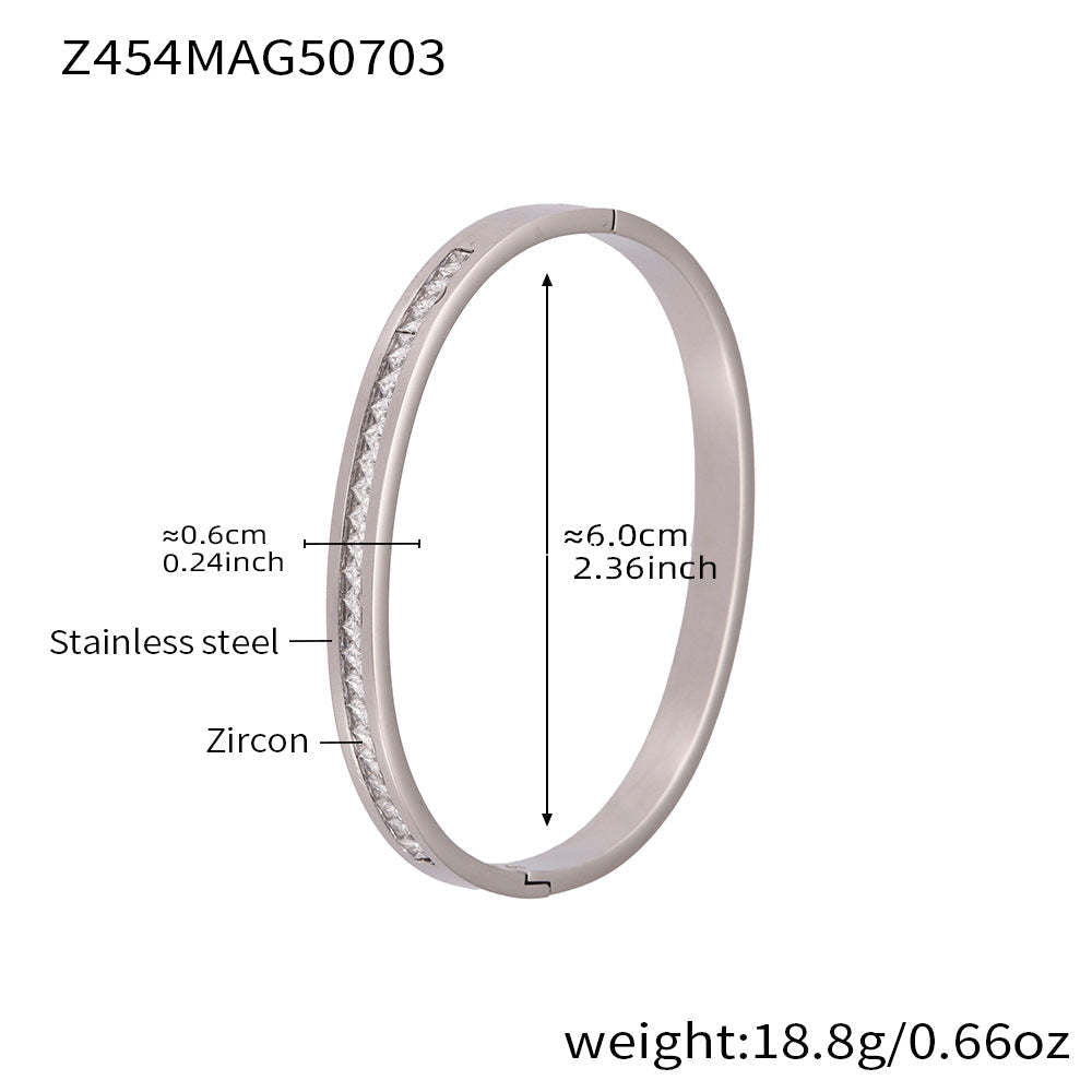 D관 - 대나무 물결 디자인 큐빅 스테인리스 스틸 18K 도금 팔찌 [Z454] 25.07-2