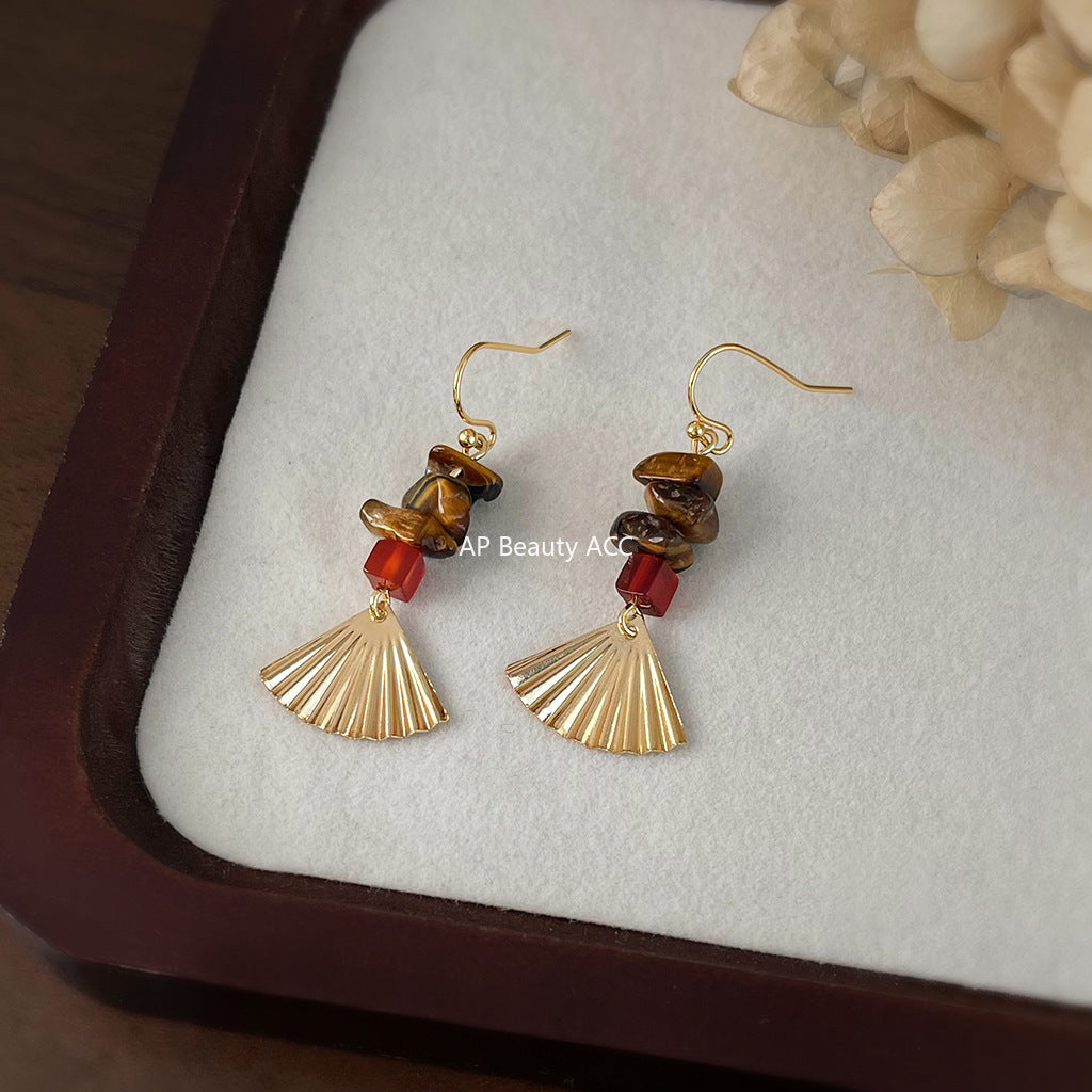 C관 - 핸드메이드 천연 호안석 부채모양 후크형 귀걸이 [6862] 25.10-1