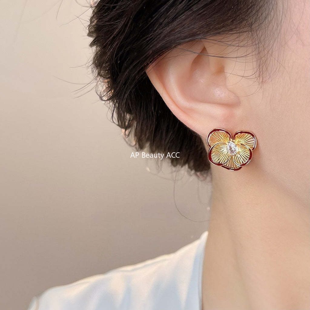 C관 - 925 은침 핸드페인팅 입체 플라워 큐빅 귀걸이 [6982] 25.10-5