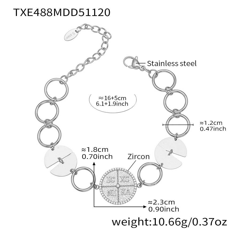 D관 - 스테인리스 스틸 이니셜 원형 펜던트 18K 도금 목걸이 팔찌 [TXP488] 25.11-4