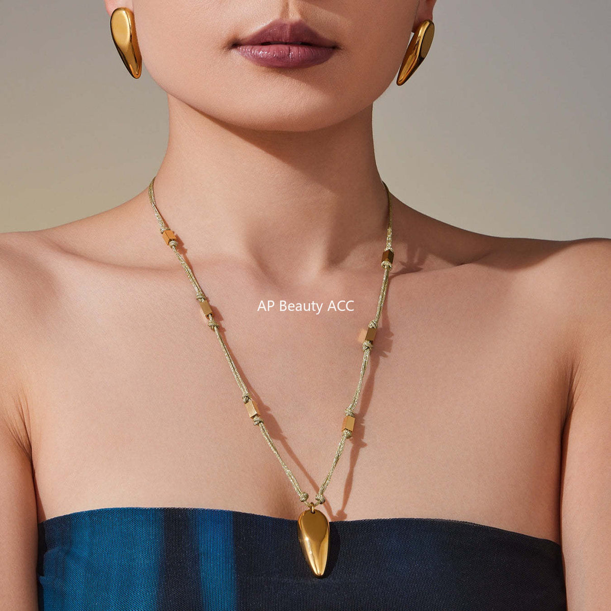 D관 - 스테인리스 스틸 왁스끈 물방울 펜던트 롱 목걸이 귀걸이 [TXP428-TXF428] 25.10-2