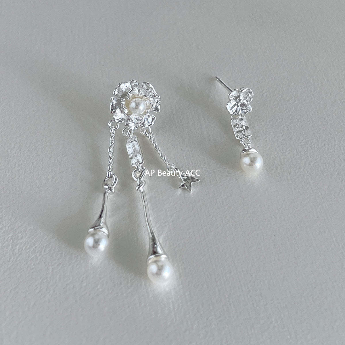A관 - 925 은침 진주 플라워 언밸런스 드롭 귀걸이 [EH-3983] 25.10-2