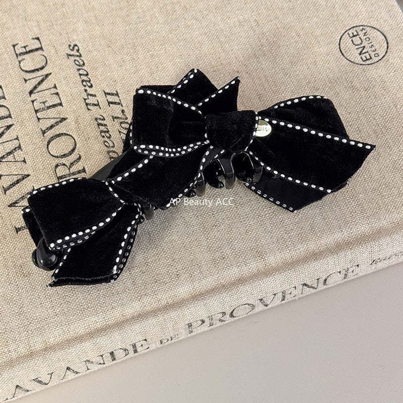 E관 - 벨벳 리본 디자인 바나나 집게핀 [27734] 25.12-1