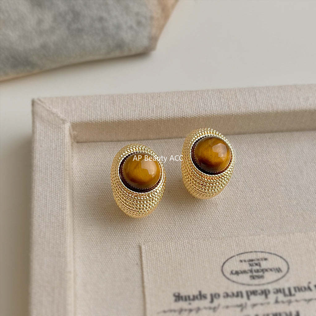 C관 - 925 은침 14K 도금 천연석 호안석 귀걸이 [5691] 25.03-2