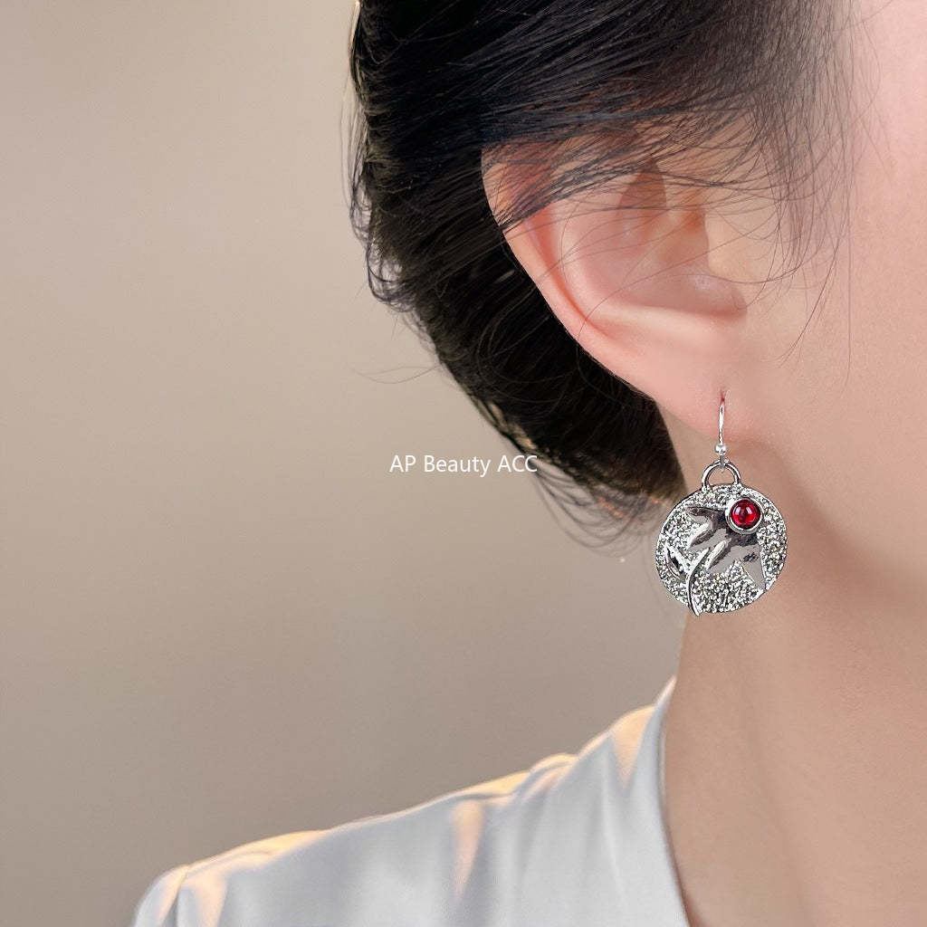 C관 - 풀잎 디자인 원형 레진 후크 귀걸이 [7115] 25.11-3