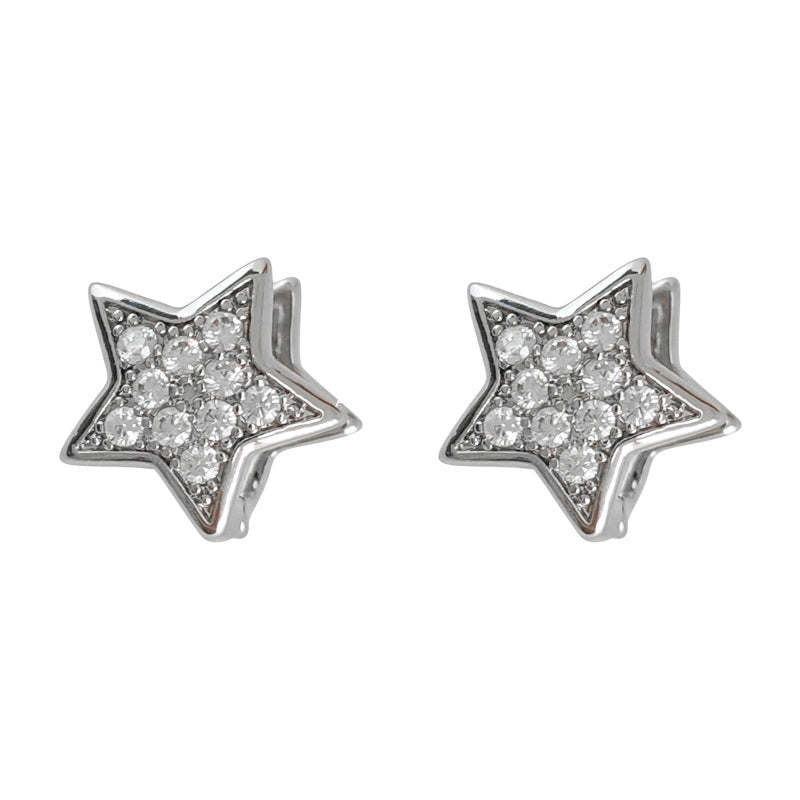 C관 - 간결한 디자인 미니 큐빅 오각별 은침 귀걸이 [2674] 24.04-3