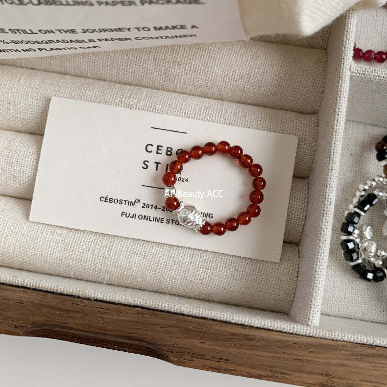 A관 - 플라워 잎사귀 복주머니 말 사과 미니 펜던트 925실버 반지 [RB] 25.11-4