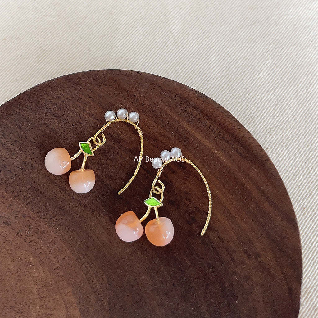 C관 - 14K 도금 여름 귀여운 체리 은침 귀걸이 [4155] 24.05-4