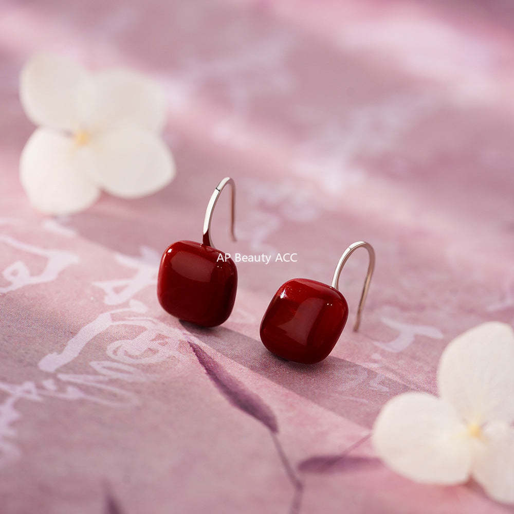 B관 - 925 실버 레드 스퀘어 후크형 귀걸이 [YC4242E_1] 25.12-3