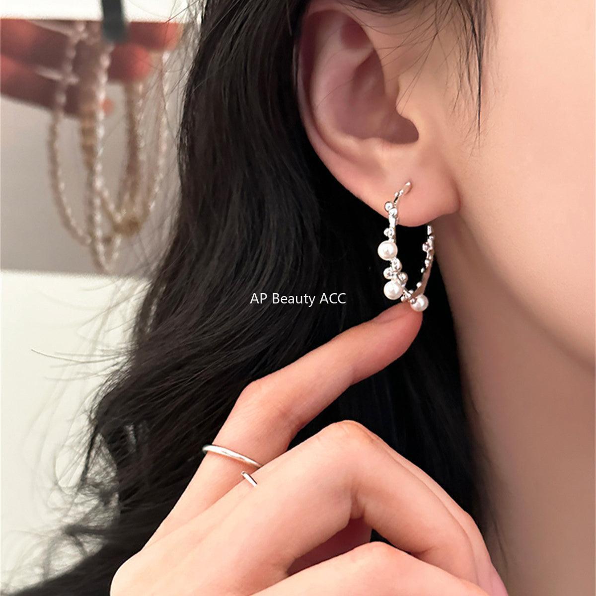 A관 - 진주 대형 C형 은침 귀걸이 [EH-3556] 25.04-2