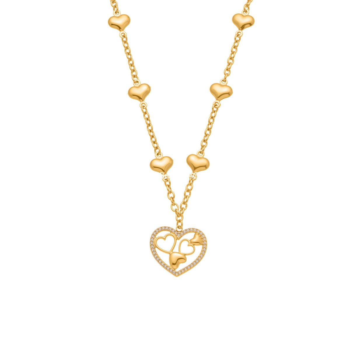 D관 - 18K 도금 스테인리스 스틸 큐빅 하트 펜던트 목걸이 [P079] 25.10-1