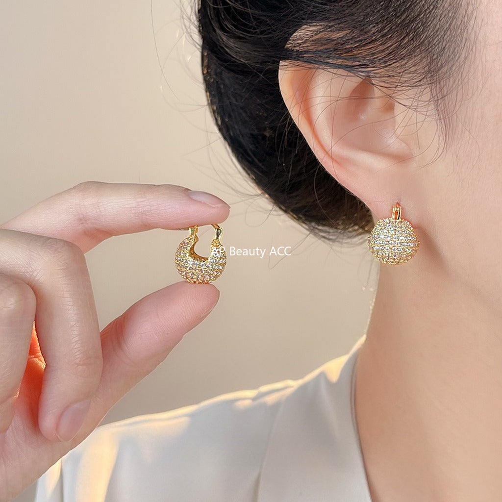 C관 - 18K 골드 도금 풀 큐빅 원형 귀걸이 [7059] 25.11-2