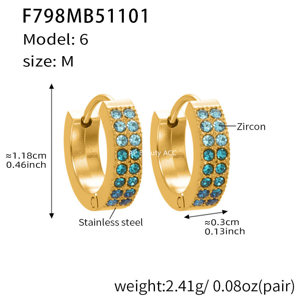 D관 - 스테인리스 18K 도금 C자형 멀티컬러 큐빅 귀걸이 [F798] 25.11-1