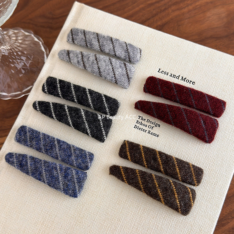 E관 - 털실 사선 스트라이프 빈티지 세트 헤어핀 [27529] 25.10-1