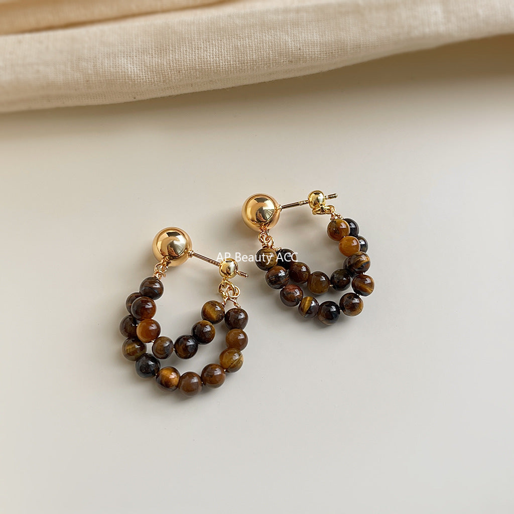 C관 - 핸드메이드 천연 호안석 더블 레이어 귀걸이 [6920] 25.10-3