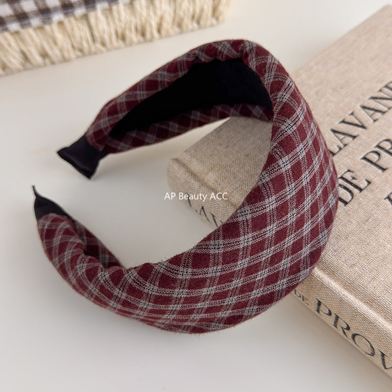 E관 - 체크 패브릭 와이드 스펀지 머리띠 [27525] 25.10-1