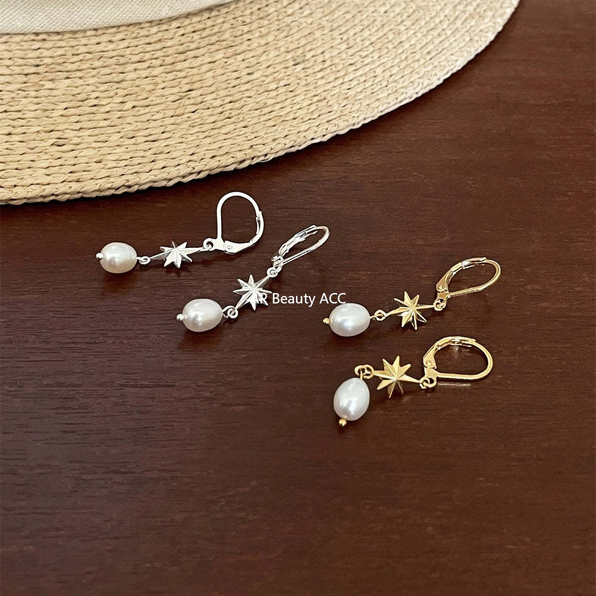 A관 - 925 은침 팔각별 진주 드롭 귀걸이 [EH-4000] 25.10-2