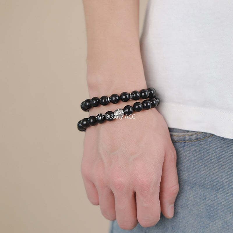 B관 - 999 실버 흑요석 비즈 우레탄줄 팔찌 [YC5148SL_1] 25.10-5