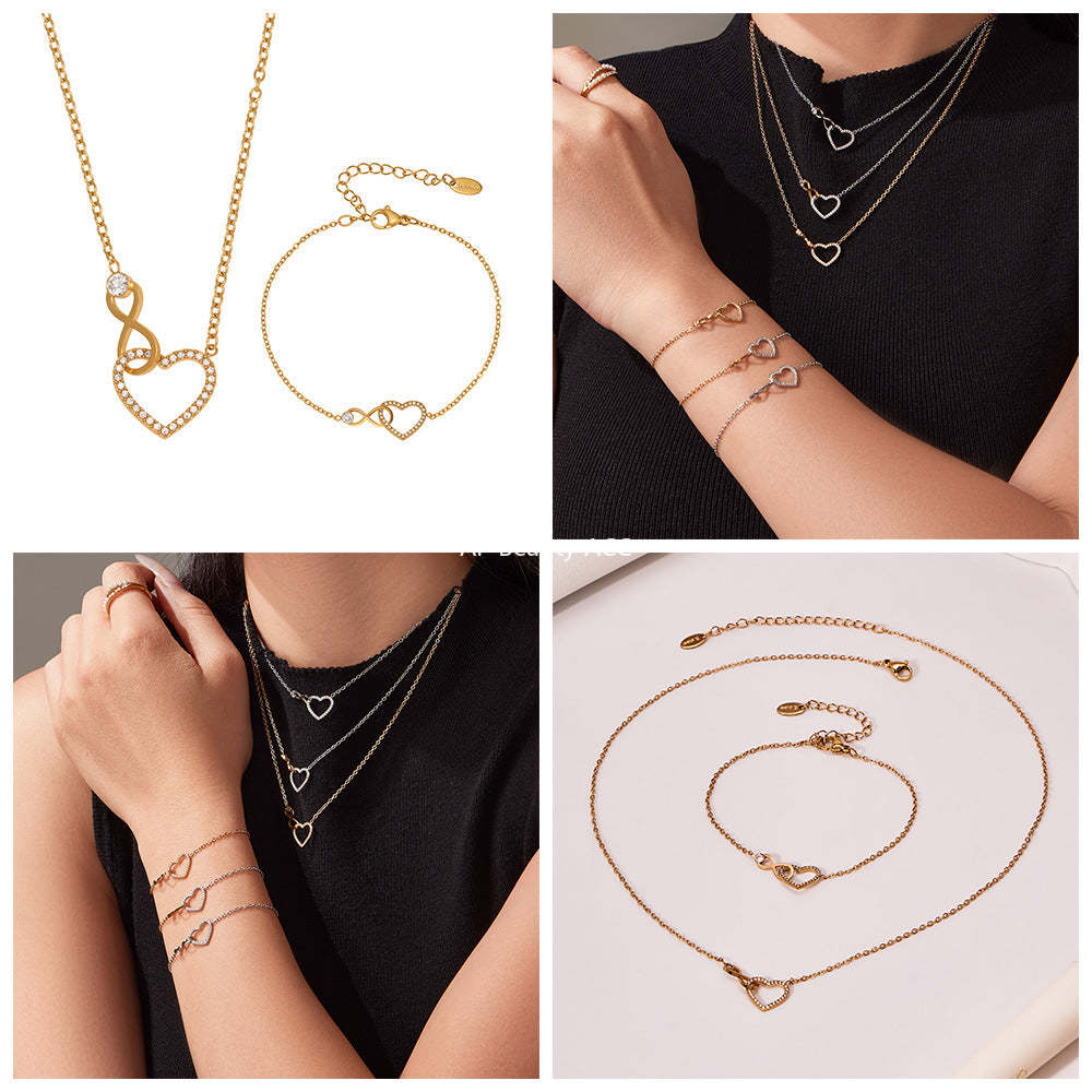 D관 - 하트 인피니티 큐빅 18K 도금 스테인리스 목걸이 팔찌 [TXP461] 25.11-3