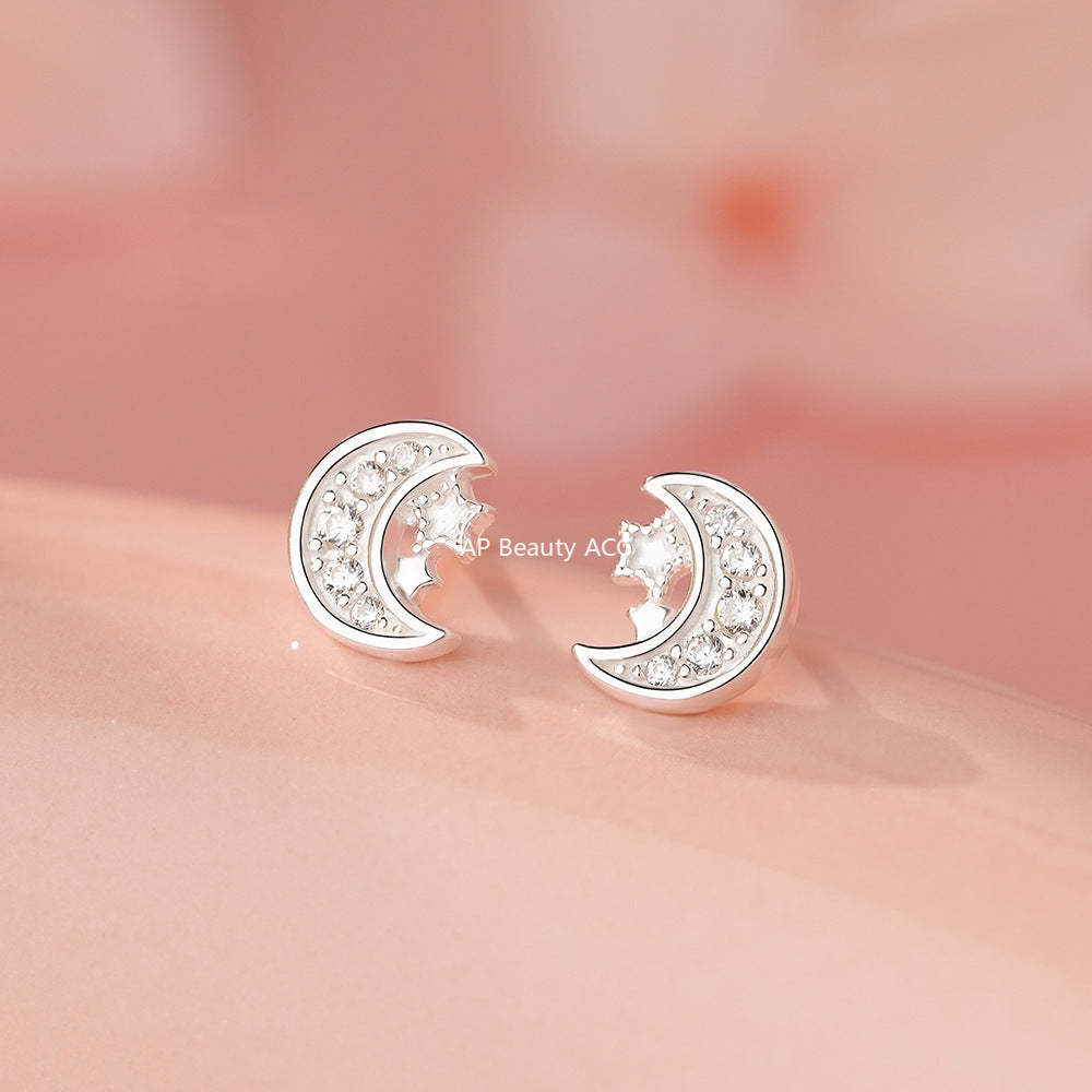 B관 - 999 실버 달 별 모양 큐빅 귀걸이 [YC4183E_1] 25.12-1